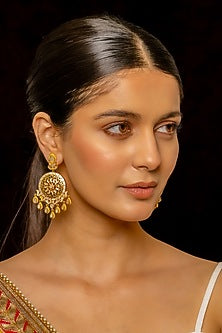 Gold Plated Kundan Polki & Semi-Precious Stone Chandbaali Earrings