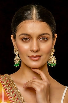 Gold Plated Kundan Polki & Semi-Precious Stone Dangler Earrings