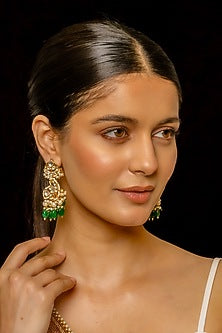 Gold Plated Kundan Polki & Semi-Precious Stone Dangler Earrings