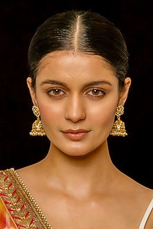 Gold Plated Kundan Polki & Semi-Precious Stone Jhumka Earrings