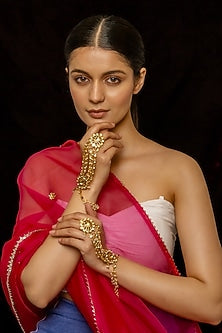 Gold Plated Kundan Polki & Semi-Precious Stone Hathphools (Set of 2)