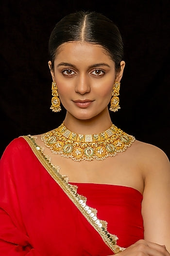 Gold Plated Kundan Polki & Semi-Precious Stone Necklace Set