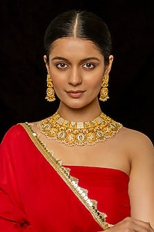 Gold Plated Kundan Polki & Semi-Precious Stone Necklace Set