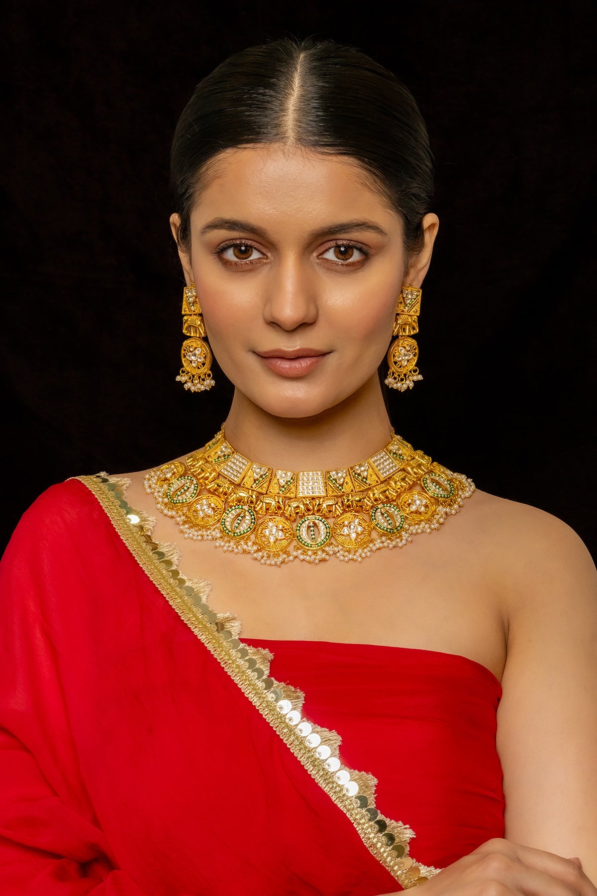 Gold Plated Kundan Polki & Semi-Precious Stone Necklace Set