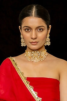 Gold Plated Kundan Polki & Semi-Precious Stone Choker Necklace Set