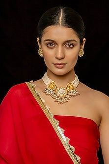 Gold Plated Kundan Polki & Semi-Precious Stone Choker Necklace Set
