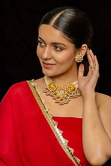Gold Plated Kundan Polki & Semi-Precious Stone Choker Necklace Set