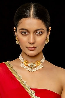 Gold Plated Kundan Polki & Semi-Precious Stone Choker Necklace Set