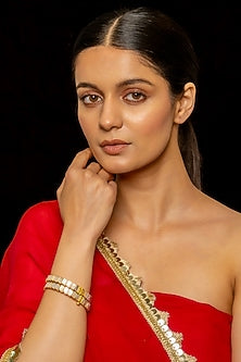 Gold Plated Kundan Polki & Semi-Precious Stone Bangles (Set of 2)