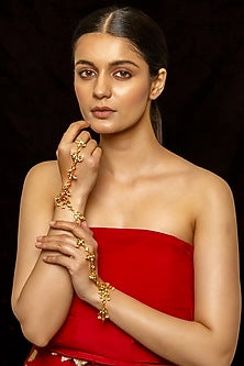 Gold Plated Kundan Polki & Semi-Precious Stone Hathphools (Set of 2)