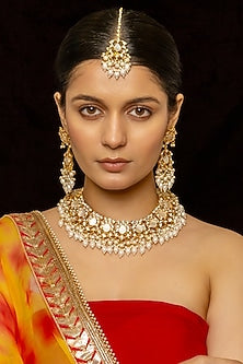 Gold Plated Kundan Polki & Semi-Precious Stone Necklace Set