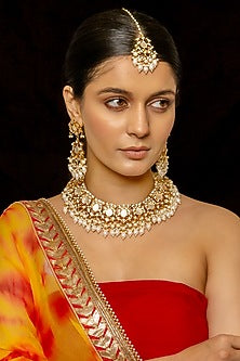 Gold Plated Kundan Polki & Semi-Precious Stone Necklace Set