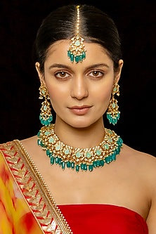 Gold Plated Kundan Polki & Semi-Precious Stone Necklace Set