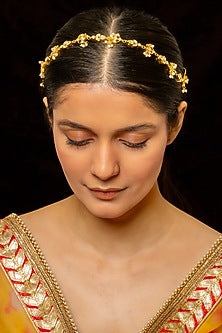 Gold Plated Kundan Polki & Semi-Precious Stone Headband