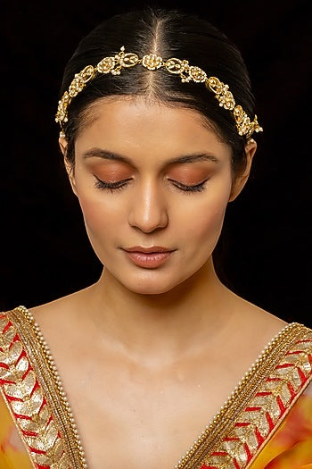 Gold Plated Kundan Polki & Semi-Precious Stone Headband