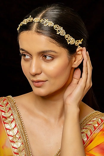 Gold Plated Kundan Polki & Semi-Precious Stone Headband