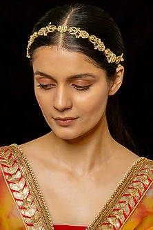 Gold Plated Kundan Polki & Semi-Precious Stone Headband