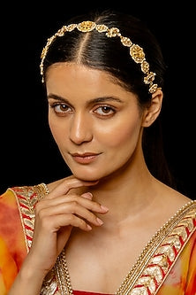 Gold Plated Kundan Polki & Semi-Precious Stone Headband