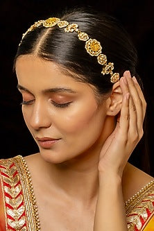 Gold Plated Kundan Polki & Semi-Precious Stone Headband
