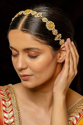 Gold Plated Kundan Polki & Semi-Precious Stone Headband