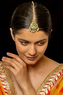 Gold Plated Kundan Polki & Semi-Precious Stone Maangtikka