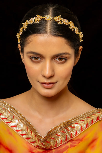 Gold Plated Kundan Polki & Semi-Precious Stone Headband