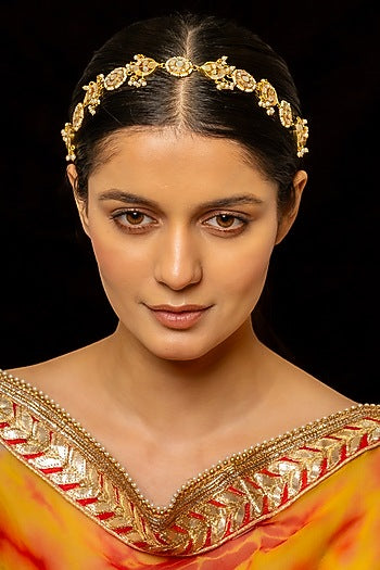 Gold Plated Kundan Polki & Semi-Precious Stone Headband