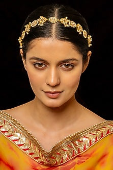 Gold Plated Kundan Polki & Semi-Precious Stone Headband