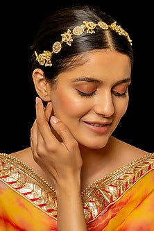 Gold Plated Kundan Polki & Semi-Precious Stone Headband