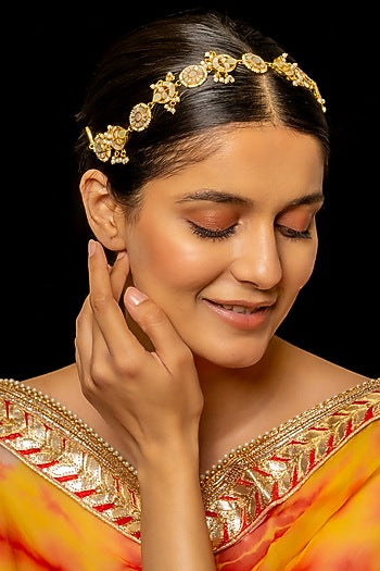 Gold Plated Kundan Polki & Semi-Precious Stone Headband