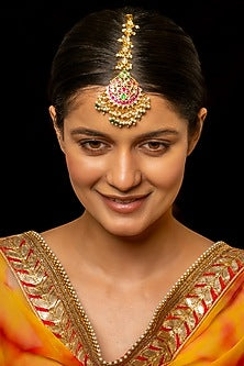 Gold Plated Kundan Polki & Semi-Precious Stone Maangtikka