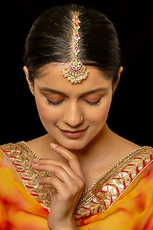 Gold Plated Kundan Polki & Semi-Precious Stone Maangtikka