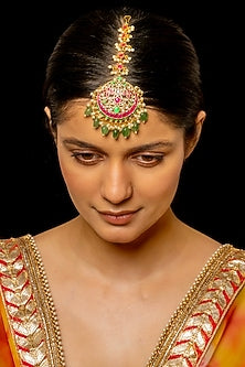 Gold Plated Kundan Polki & Semi-Precious Stone Maangtikka