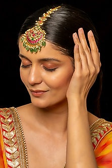 Gold Plated Kundan Polki & Semi-Precious Stone Maangtikka