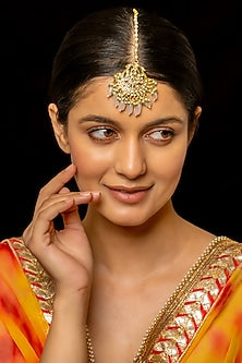 Gold Plated Kundan Polki & Semi-Precious Stone Maangtikka