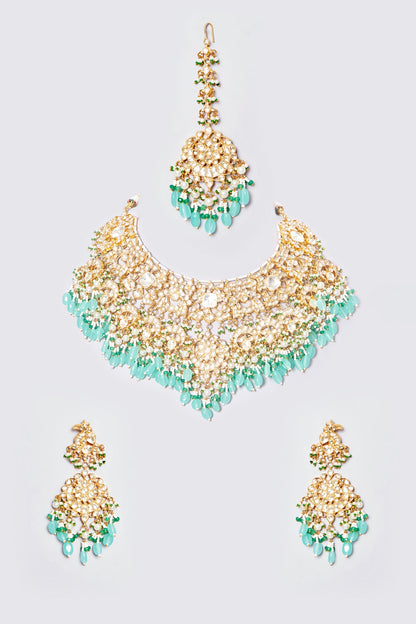 Gold Plated Semi Precious Stone Choker Necklace Set