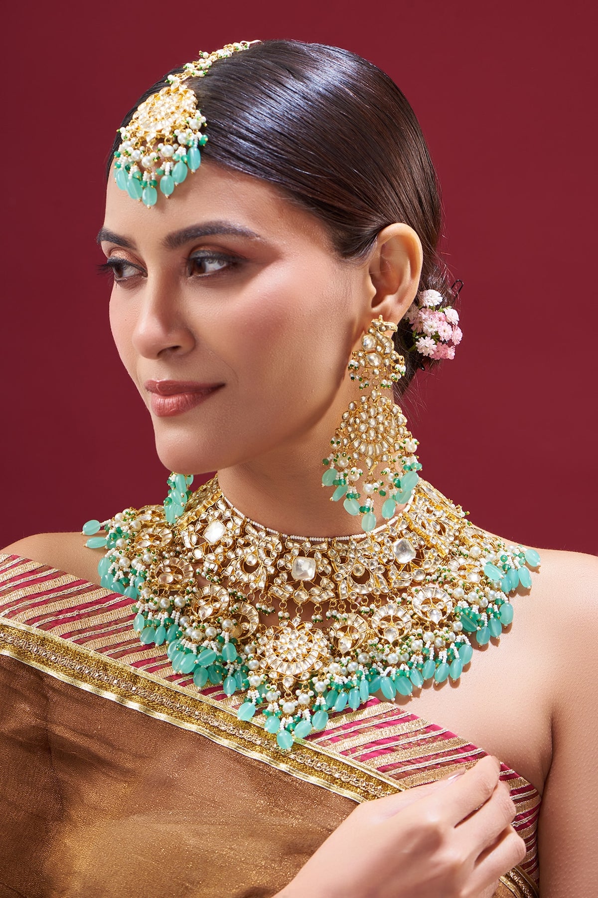 Gold Plated Semi Precious Stone Choker Necklace Set