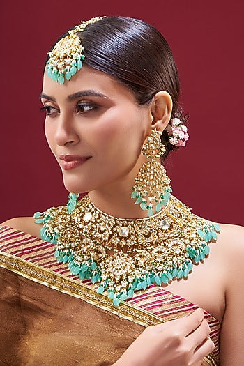 Gold Plated Semi Precious Stone Choker Necklace Set