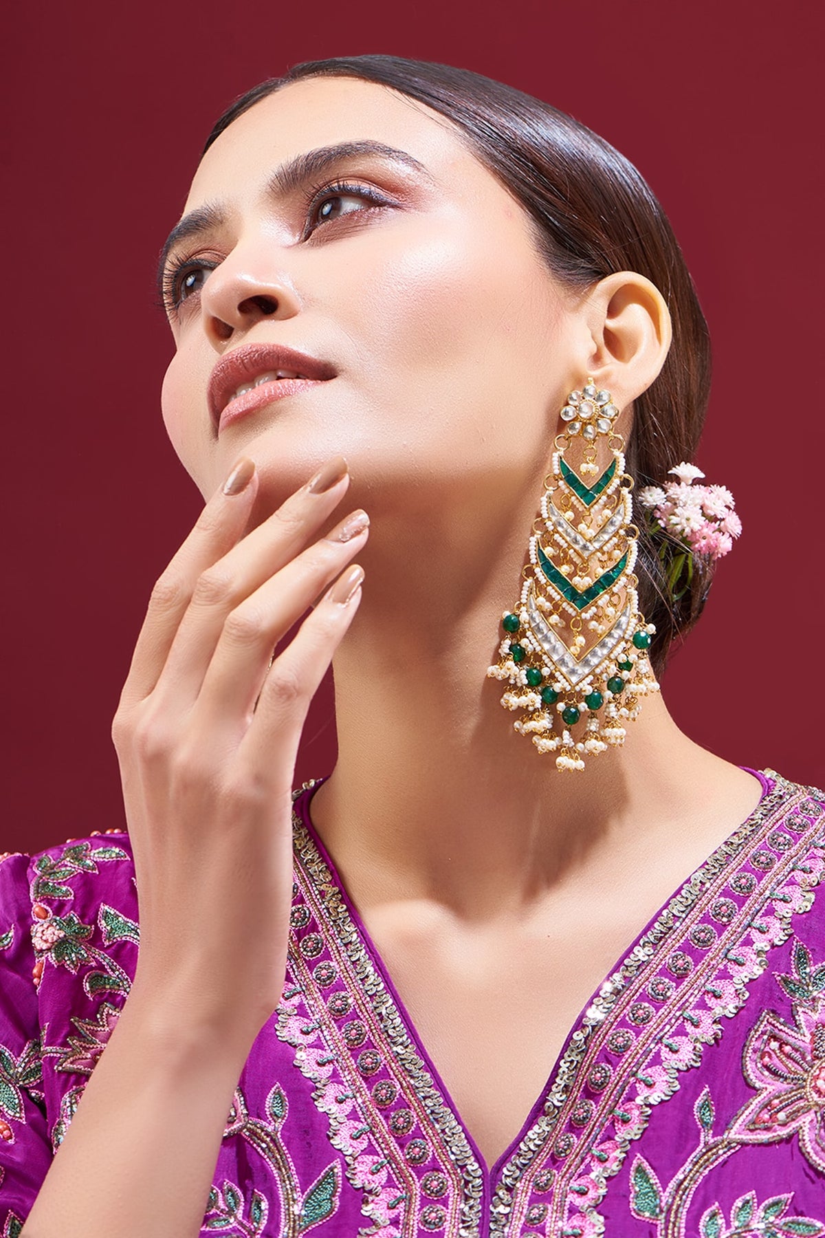 Gold Plated Kundan Polki Dangler Earrings
