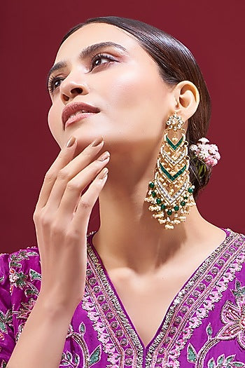 Gold Plated Kundan Polki Dangler Earrings