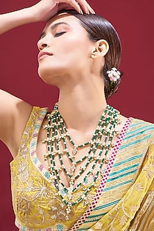 Gold Plated Kundan Polki Long Layered Mala