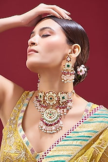Gold Plated Natural Gemstone Choker Necklace Set