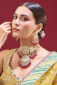 Gold Plated Natural Gemstone Choker Necklace Set