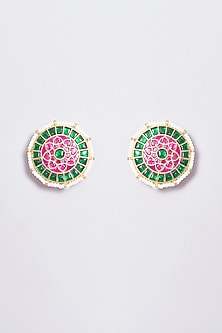 Gold Plated Semi Precious Stone Temple Stud Earrings