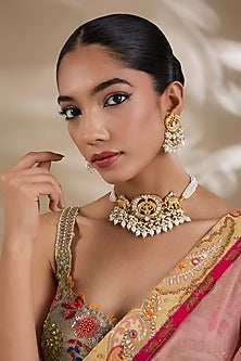 Gold Plated Mother Of Pearl & Gemstone Choker Necklace Set