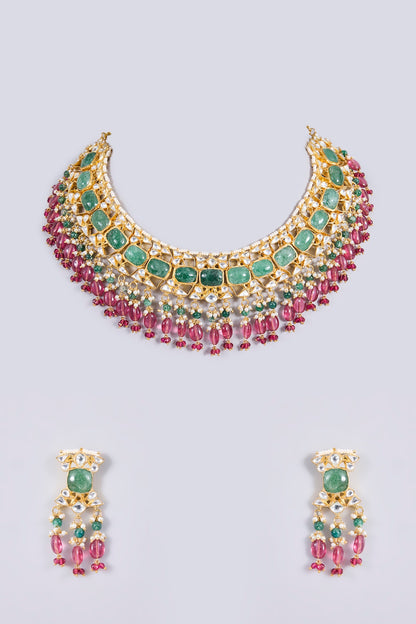 Gold Plated Kundan Polki Jadau Necklace Set