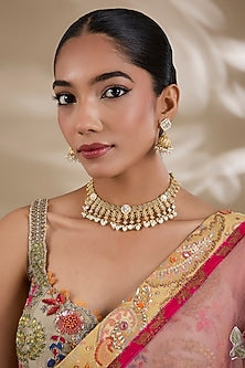 Gold Plated Mother Of Pearl & Semi-precious Stone Choker Necklace Set