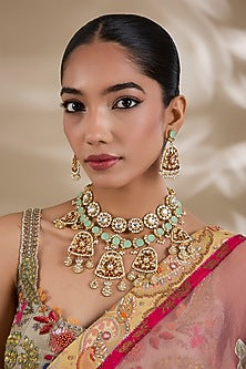 Gold Plated Kundan Polki & Semi-precious Stone Jadau Long Necklace Set