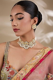 Gold Plated Mother Of Pearl & Semi-precious Stone Choker Necklace Set