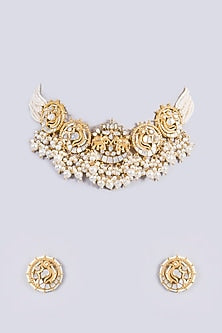 Gold Plated Mother Of Pearl & Semi-precious Stone Choker Necklace Set